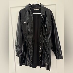 Zara Shiny Black Leather Jacket